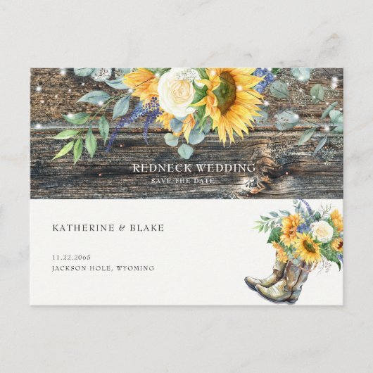 Redhals Wedding Rustic Sunflower Save the Date Briefkaart (Voorkant)