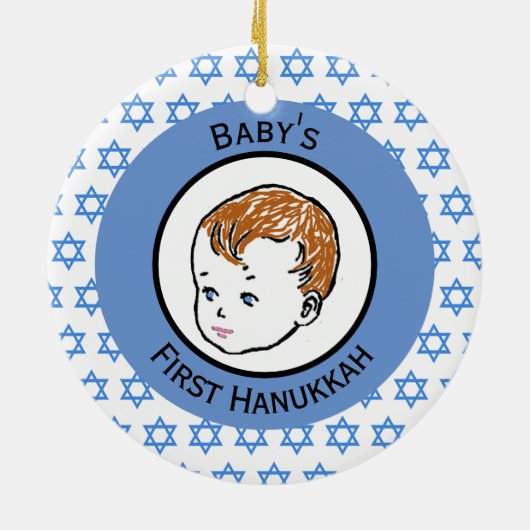 Redhead Baby's First Hanukkah Keramisch Ornament (Achterkant)