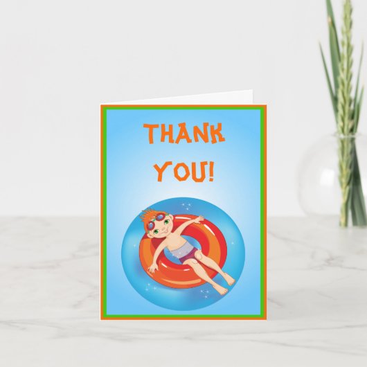 Redhead Boy Pool Party Merci Note Card (Devant)