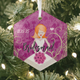 Redhead Bridesmaid Favors You Choose Colors Glas Ornament