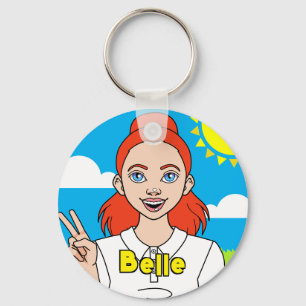 Redhead Cartoon Girl School Student Name Sleutelhanger