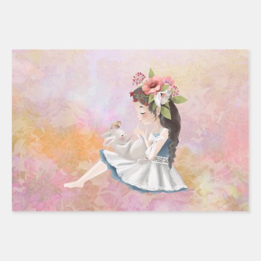 Redhead Girl en Baby Fox Illustratie  Inpakpapier Vel (Voorkant 2)