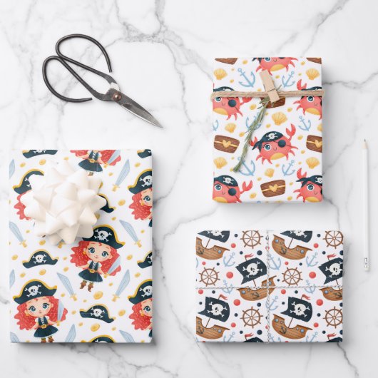 Redhead Girl Pirate Pack Wrapping Paper (Voorkant)