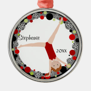 Redhead Gymnast in Red, Black & Green Personalized Metalen Ornament