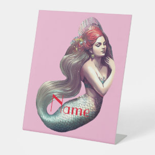 Redhead Mermaid Beauty Thunder_Cove Reclamebord Met Voetstuk