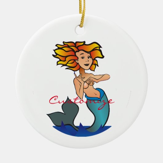 Redhead Mermaid Thunder_Cove Keramisch Ornament (Voorkant)