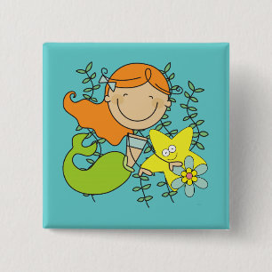 Redhead Mermaid Vierkante Button 5,1 Cm