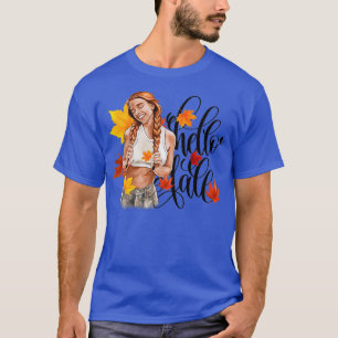 Redhead Mode Girl in Fall Leaves en Motivation T-shirt