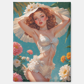 Redhead Pin-Up Daisy Pet Bloemen Magneet