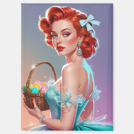 Redhead Pin-Up Easter Egg Basket Magneet