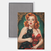 Redhead Pin-Up en Black Cat Magneet (Voorkant / Achterkant)
