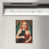 Redhead Pin-Up en Black Cat Magneet (Insitu (Vaatwasser))