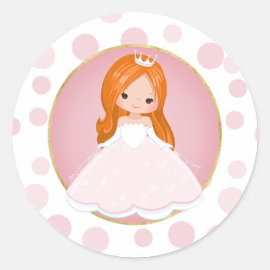 Redhead Pink Princess Ronde Sticker (Voorkant)