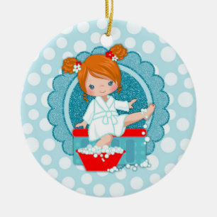 Redhead Spa Girl Bubbles Turquoise Red White Keramisch Ornament