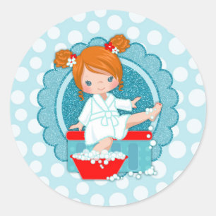 Redhead Spa Girl Bubbles Turquoise Red White Ronde Sticker