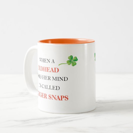 Redhead verliest geest Ginger Snaps Shamrock Grapp Tweekleurige Koffiemok (Voorkant links)