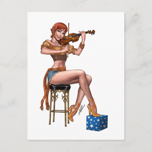 Redhead Violin Player Gypsy Hipster van Al Rio Briefkaart (Voorkant)