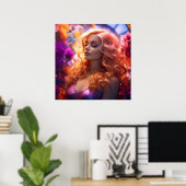 Redhead Vrouw & Bloemen Poster (Thuiskantoor)