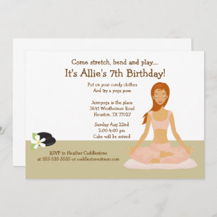 Redhead Yoga Girl Birthday Party 5x7 Invitation