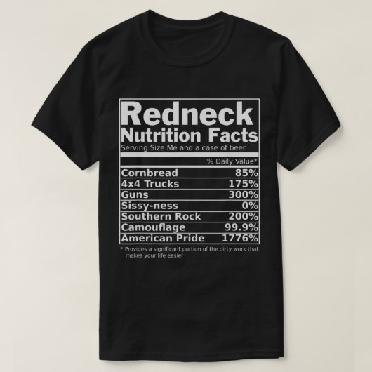 Rednek Nutrition Facts Funny T-shirt (Design voorkant)