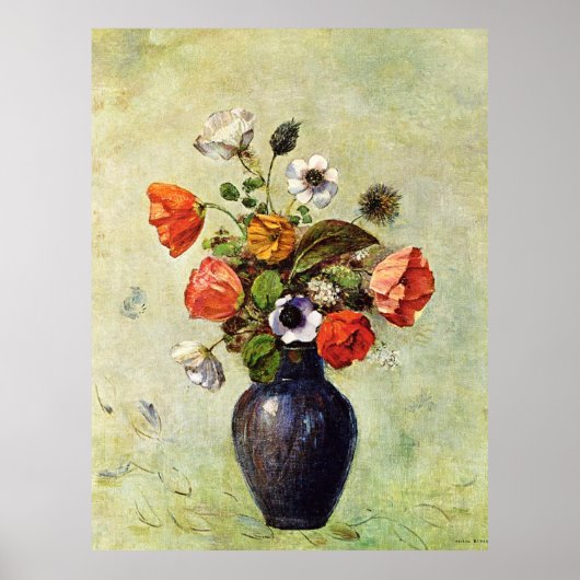 Redon - Anemones and Poppies in a Vase, Poster (Voorkant)