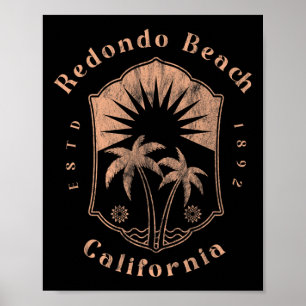 Redondo Beach Californië Retro Surfer Vintage Stra Poster