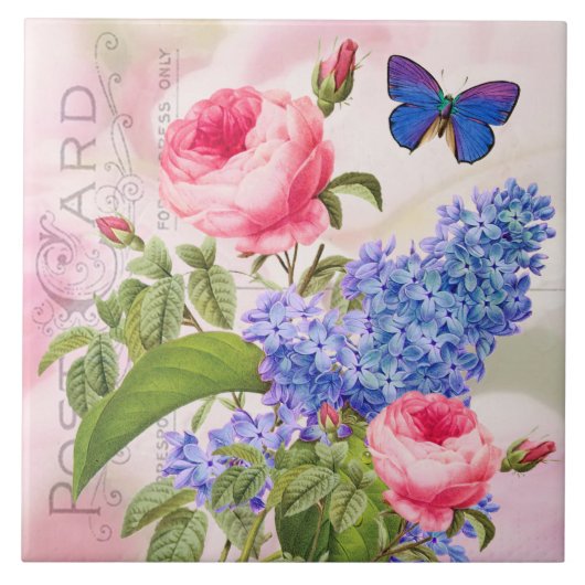 Redoute Flowers Ceramic Tile Tegeltje (Voorkant)