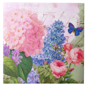 Redoute Flowers Roze Hydrangea Keramische Tegel Tegeltje