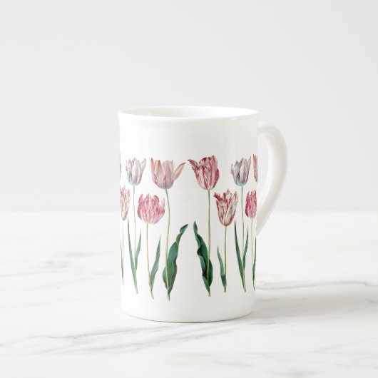 Redoute roze Tulps Fine Art Bone China Mok (Voorkant rechts)