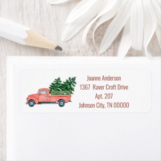 RedPickup vrachtwagen met kerstbomen Etiket (Insitu)