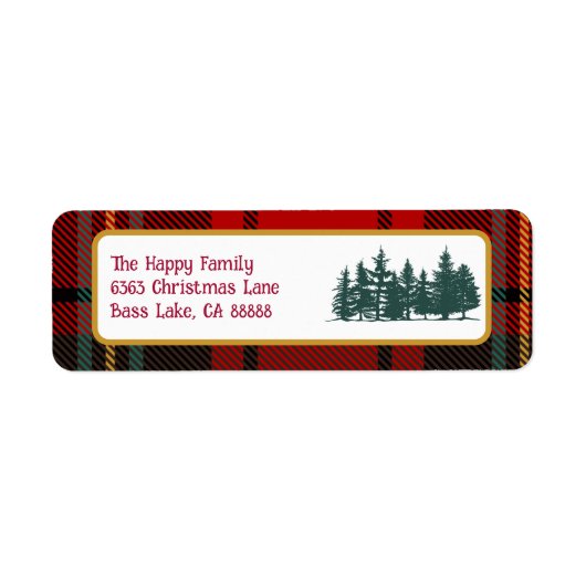 RedTartan Plaid Foto Vrolijk Kerstfeest Etiket (Voorkant)