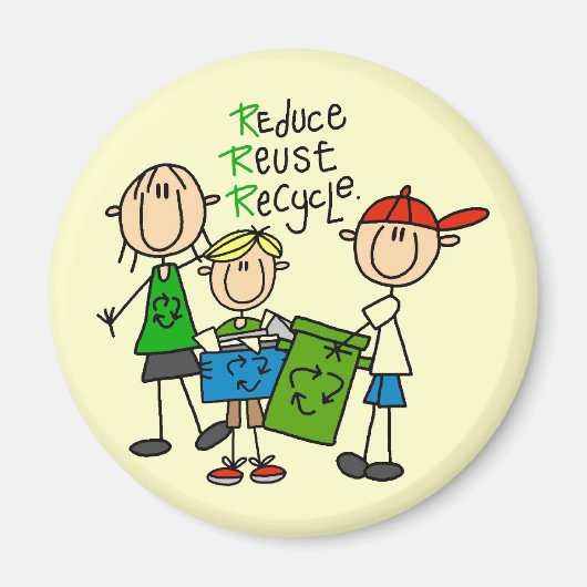 Reduceer, hergebruik, Recyclen t-shirts en geschen Magneet (Voorkant)