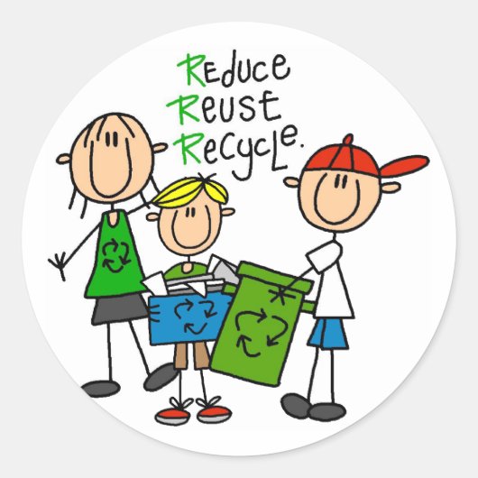Reduceer, hergebruik, Recyclen t-shirts en geschen Ronde Sticker (Voorkant)