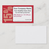 Réduction 15% outre du carte de visite de bon (Devant / Derrière)