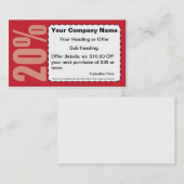 Réduction 20% outre du carte de visite de bon (Devant / Derrière)