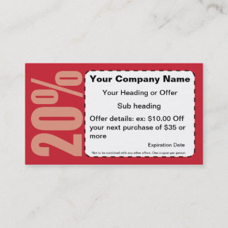 Réduction 20% outre du carte de visite de bon