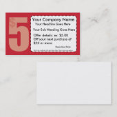Réduction $5,00 Outre du carte de visite de bon (Devant / Derrière)