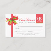 Réduction Carte cadeau de Noël ruban rouge et vert $10 (Devant)