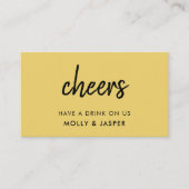 Réduction Carte de bon de boisson jaune moutarde | Cheers mo (Devant)