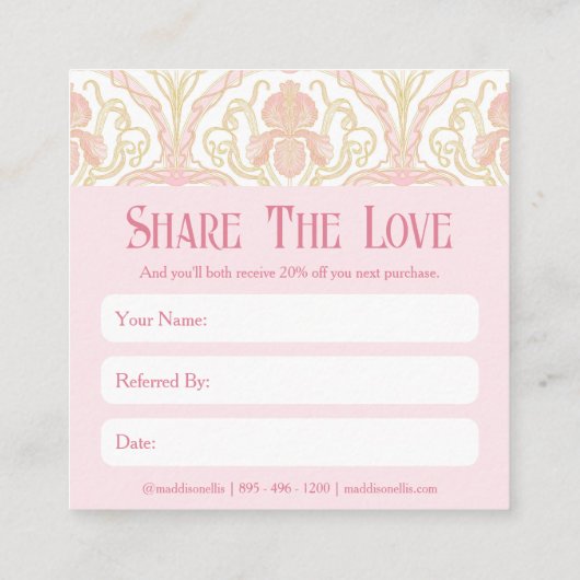 Réduction Carte de recommandation florale Art Nouveau rose (Dos)