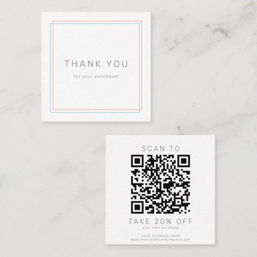 Réduction Carte de remerciement QR Code professionnelle cora (Devant / Derrière)