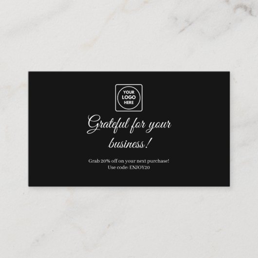 Réduction Carte de remerciements noir | Carte de visite pers (Devant)