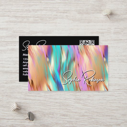 Réduction Carte de visite holographique multicolore (Devant/Arrière en situation)