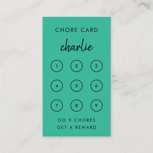 Réduction Enfants Chore | Carte turquoise de récompense vert (Devant)