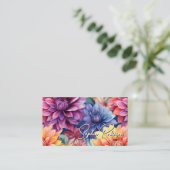 Réduction Fleurs colorées Dahlia Carte de visite (Debout devant)