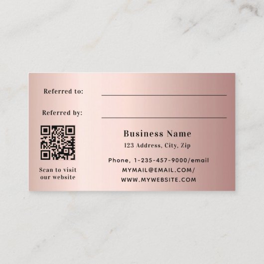 Réduction Rose or scintille code qr carte de référence profe (Dos)