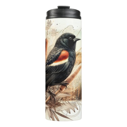 Redwing Blackbird Marsh Cattails Thermal Tumbler Thermosbeker (Voorkant)