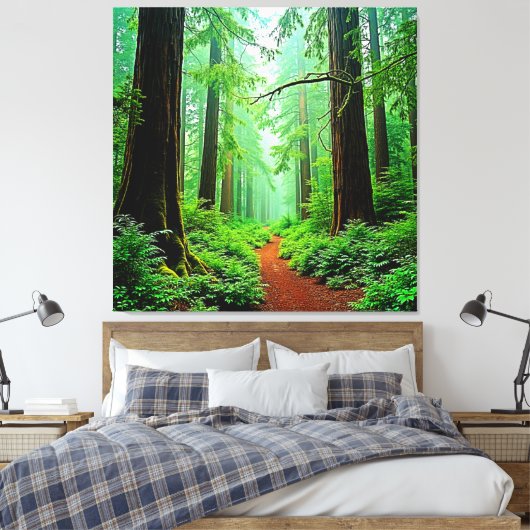 Redwood Forest Mistige Rust Design Canvas Afdruk (Insitu (Slaapkamer))