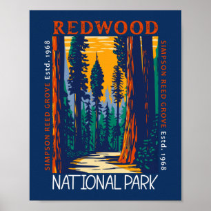 Redwood National Park California Retro Distress Poster