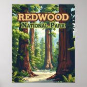 Redwood National Park California Tree Retro Poster (Voorkant)
